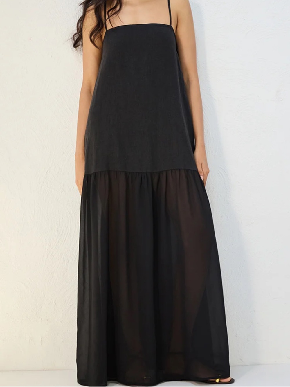 Black Linen Strappy Maxi Dress - Picture 4 of 6